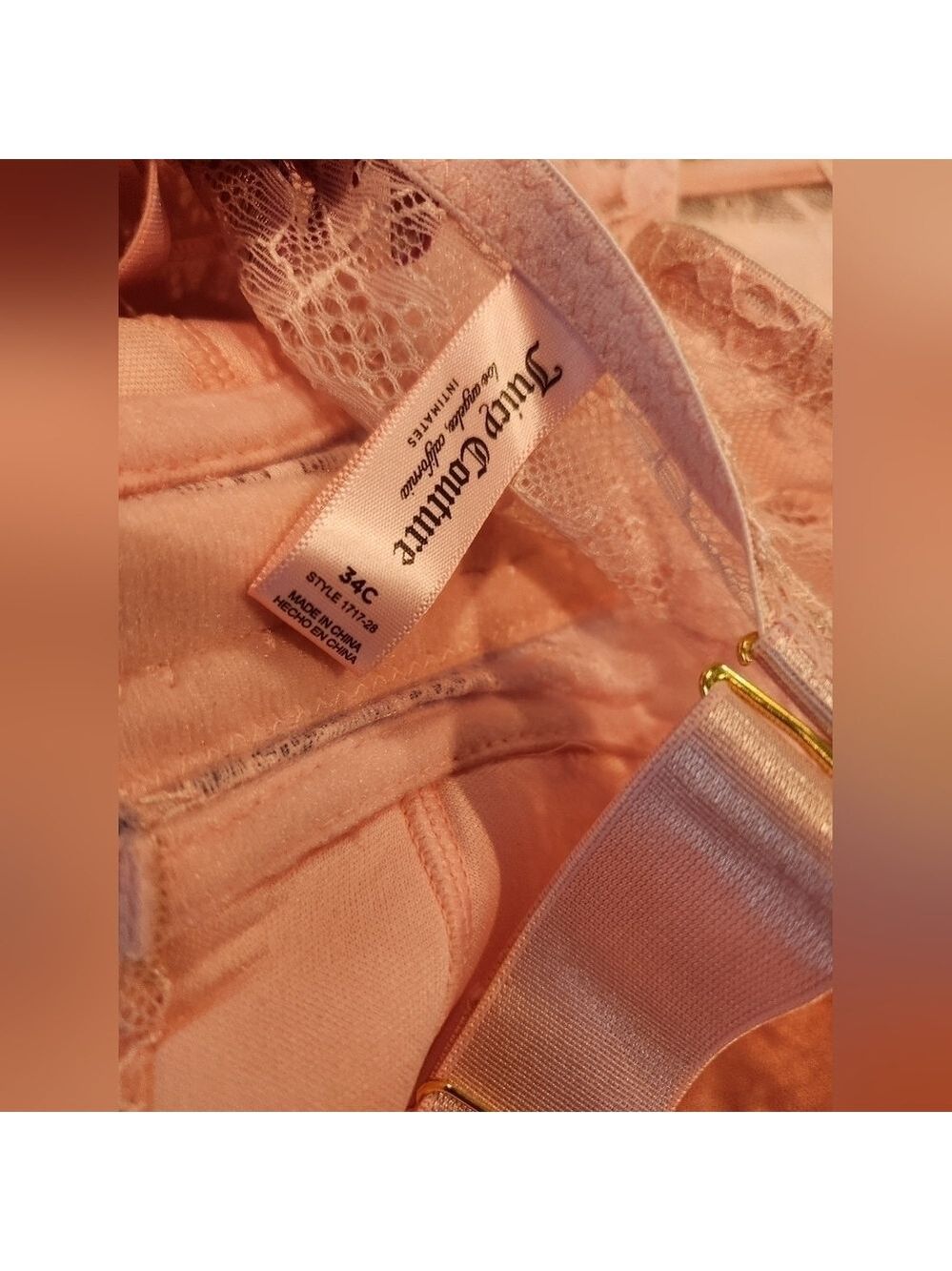 Juicy Couture Pink Lace Bustier, Gold Studded Logo Straps, 34C, New With Tags - Picture 10 of 10